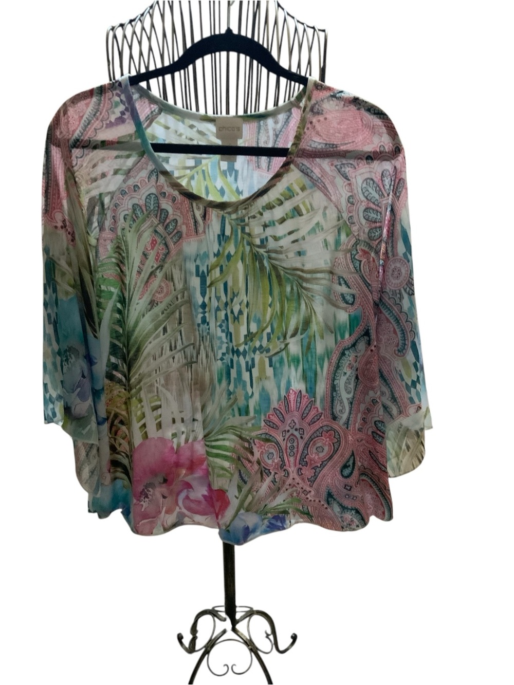 Chico's Multicolor Floral & Paisley Scoop Neck Tunic XL/SZ 3